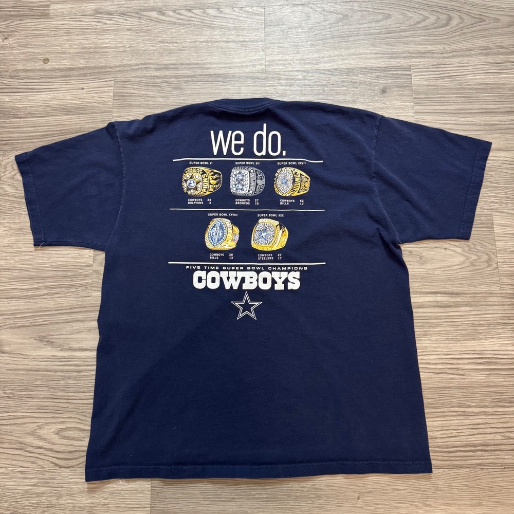Vintage Y2K Reebok Dallas Cowboys Got Five Super Bowl Rings Navy T-Shirt Large